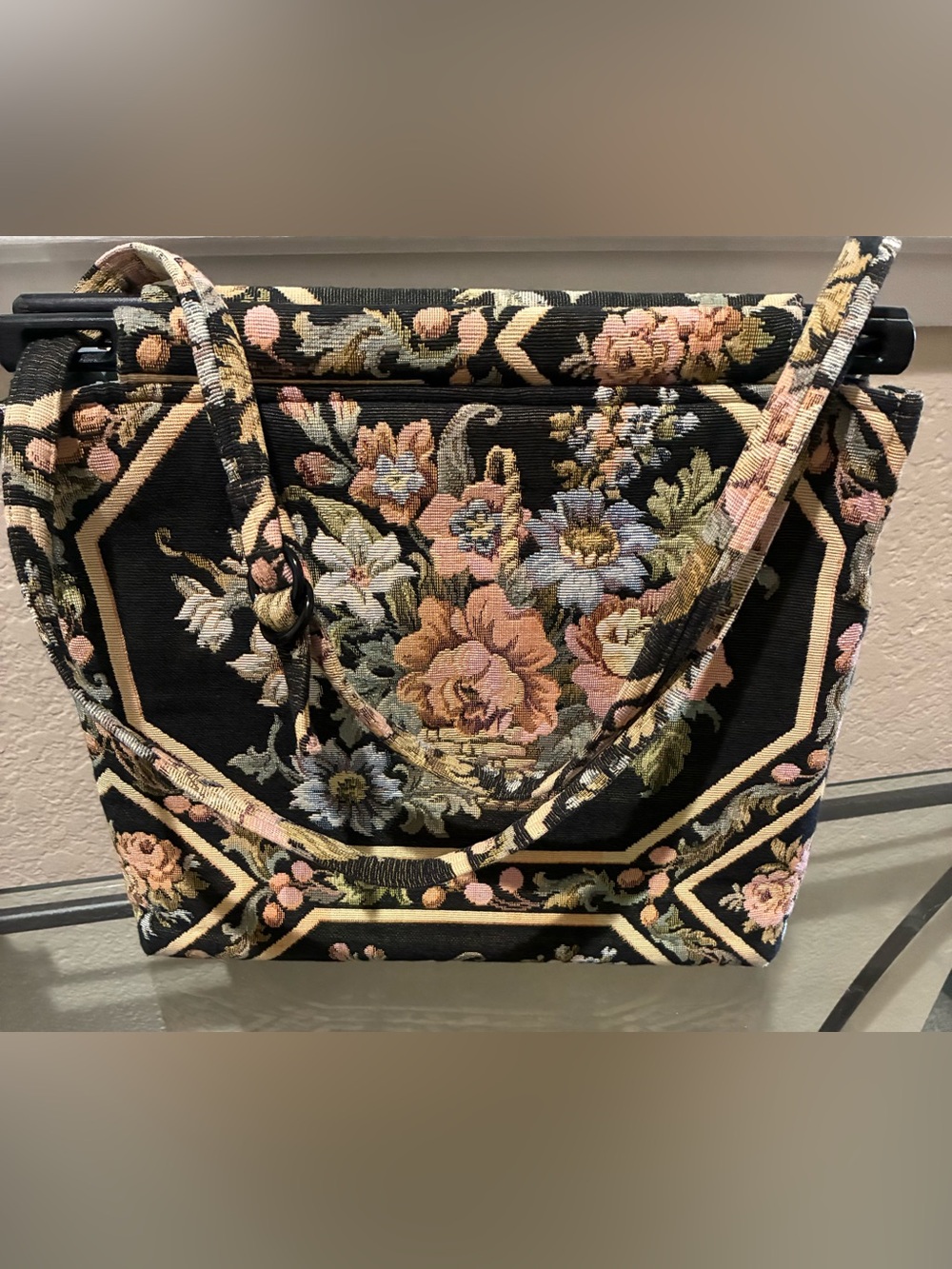 Toby Weston vintage Floral Tapestry Shoulder Bag in Black and pastels
